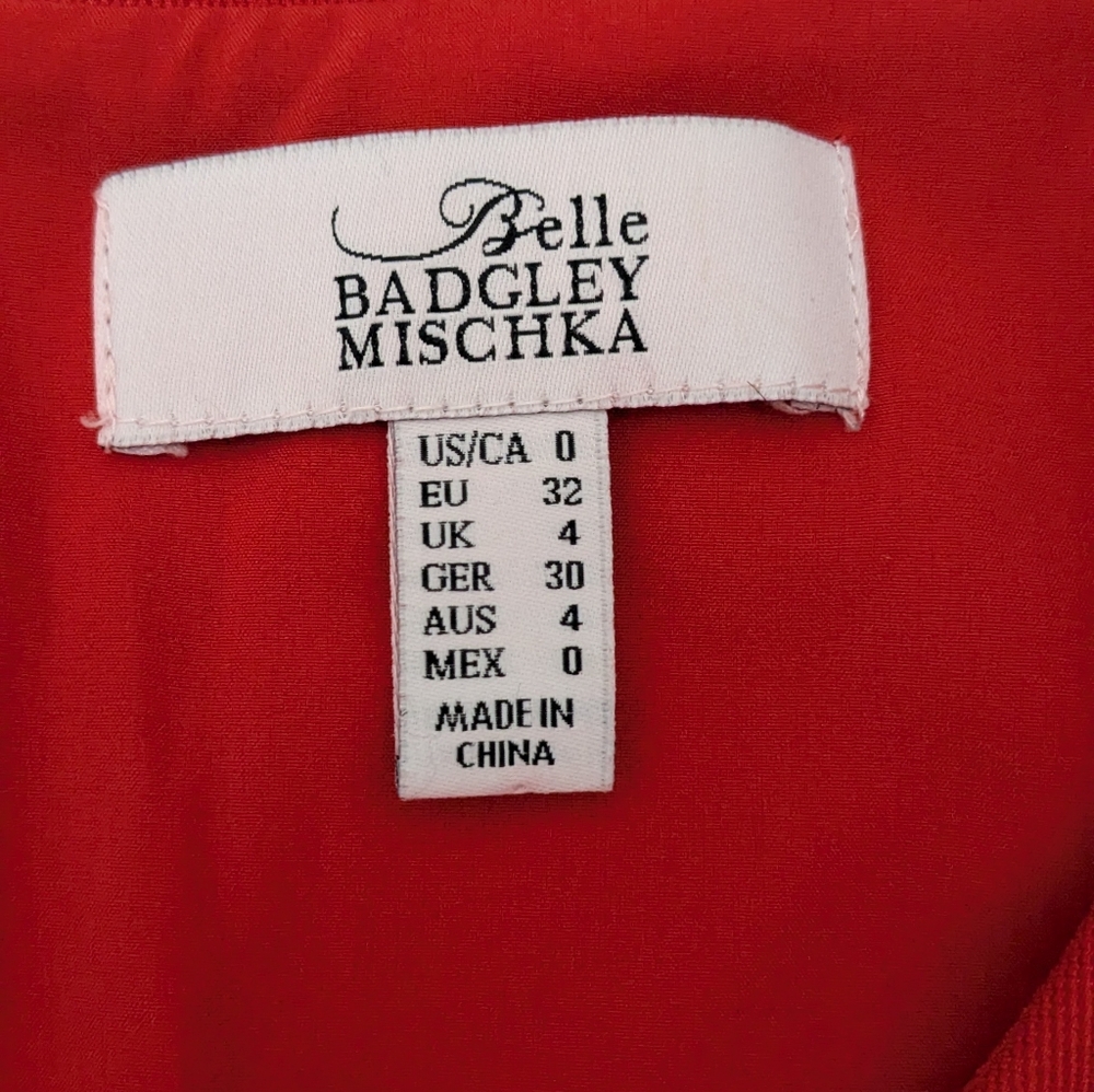Badgley Mischka Red Knee Length Scuba Sheath Dress 3/4 Bell Sleeves Formal 0 - Picture 11 of 13